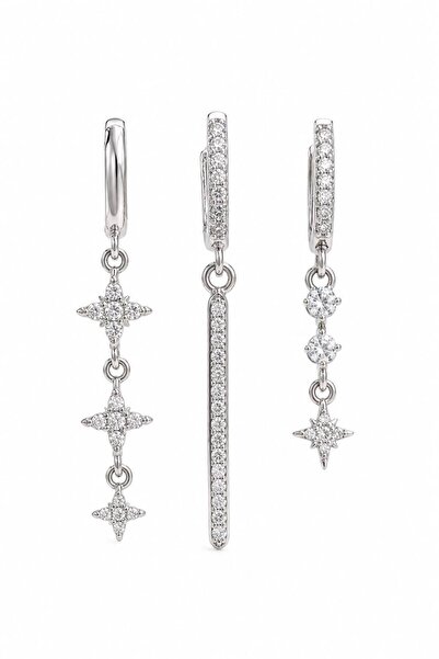 BALVORA VENTO Women's Steel Star Figure Zircon Stone Hanging Earrings Set