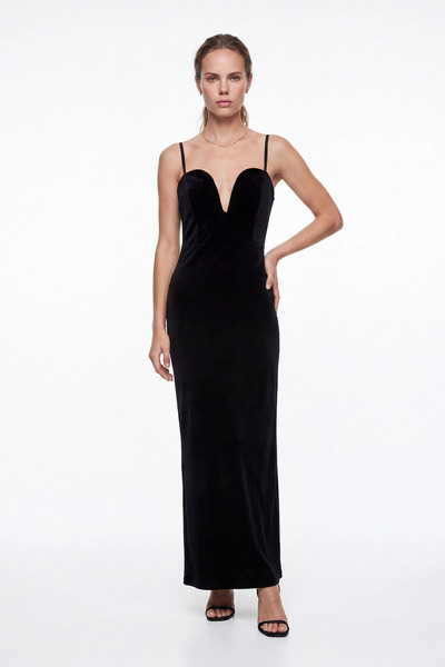 cemo Women's Sweetheart Neckline Strappy Deep V Neck Long Velvet Evening Dress