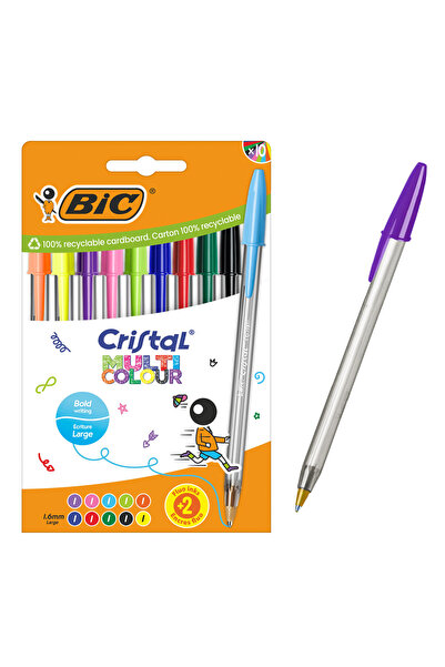 Bic Στυλό διαρκείας Cristal Πολύχρωμο, μύτη 1.6mm, διάφορα χρώματα, 10 τεμάχια