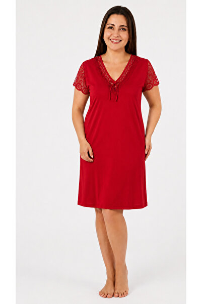 Altınay Women's Plus Size Ring Viscose V-Neck Nightgown(Dress) Short Sleeve L...