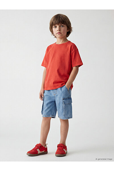 LC Waikiki Red Crew Neck Loose Fit Boys' T-Shirt