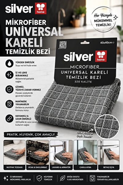 Silver microfiber universal kareli temizlik bezi