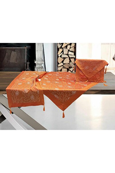 Linea Home Σετ τραπεζομάντηλου σατέν ζακάρ 7 τεμαχίων με διακοσμητικό τελείωμ...