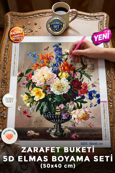 Haneliya Zarafet Buketi - 5D Diamond Painting - Elmas Mozaik Tablo Boyama Hob...