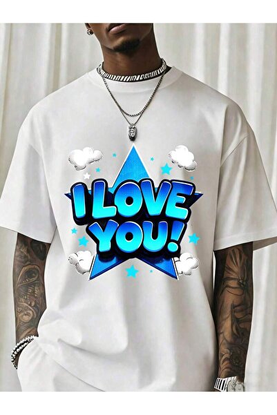 NOURAM I Love You Star Design Graphic T Shirt Men Fashion Casual Short Sleeve...