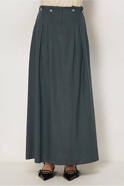 Alvina Button-Detail Linen Skirt 60776