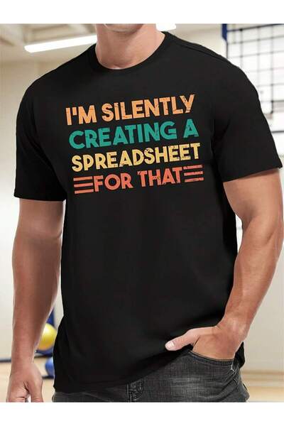 45 BPM تي شيرت رجالي كاجوال بياقة دائرية مع شعار 'I'm Silently Creating A Spr...