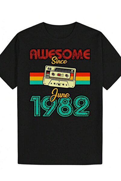 KYMC07 Men Retro 1982 Summer Vibes T-Shirt Casual Crew Neck Short Sleeve Regu...