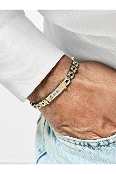 FERRO Yellow and Silver Steel Men's Bracelet Frj10166A-D 2 Year Warranty Gift...