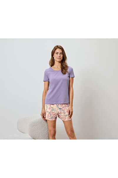 Tchibo Kadın Şortlu Pijama, Jersey, Lila