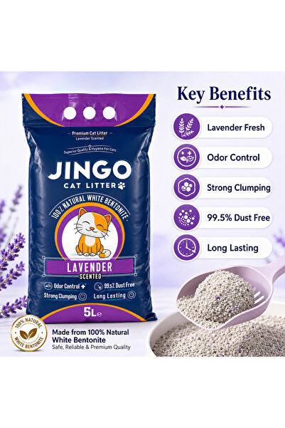 Bleco JINGO Premium White Bentonite Cat Litter, Lavender Scented Clumping Cla...