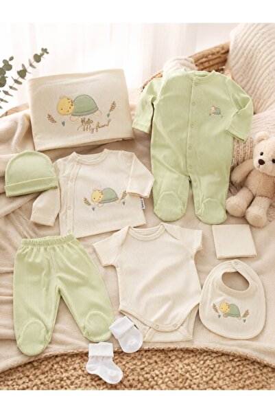 Pure Boutique Set nou-nascut 10 piese Testoasa Verde, 100% bumbac, hainute be...