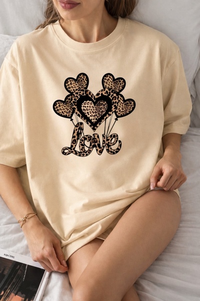 ZAVIXO Women's Oversized Leopard Pattern Love Heart Printed 100% Cotton T-Shi...