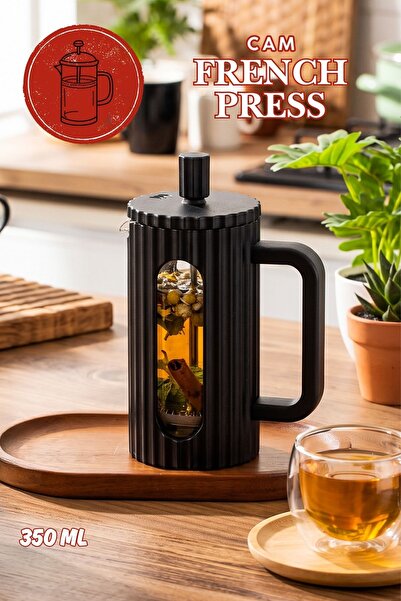 Porsima Smartpan BV093 French Press Paslanmaz Çelik Süzgeçli Cam Bitki Çayı D...