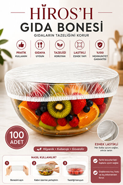 HİROS'H 100 Adet Lastikli Pratik Tazeliği Koruyan Tencere ve Tabak Bonesi Çok...
