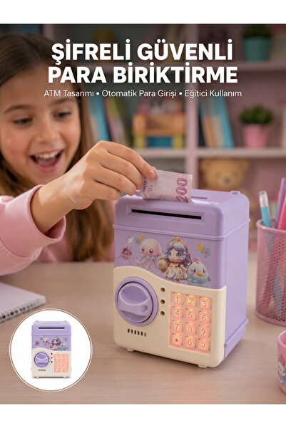 T8 Store Çocuklar İçin Elektronik Şifreli Para Biriktirme Kumbarası Mor