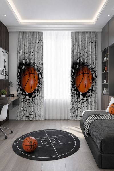 HOMESSA Basketball Ball Double Winged Children's Room Background Curtain