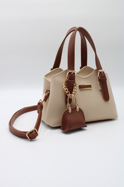 LASSO Women's Cream-Tan Crossbody Hand and Shoulder Bag with Front Accessory ...