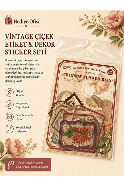 hediyeofisi 30'lu Kırmızı Çiçek Temalı Şeffaf PET Sticker Seti | Journal ve S...