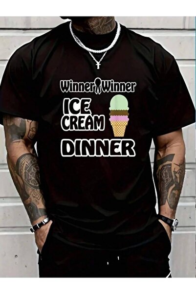 799 Funny Food Humor Winner Ice Cream Dinner Women's Men's Black Vacation Cre...