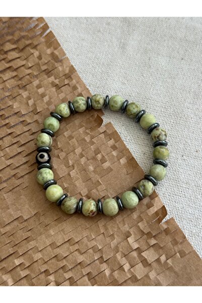 Sfenks. Elastic Design Bracelet with Green Natural Stone and Evil Eye - Handm...