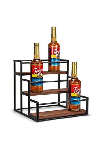 WALALLA 3 Tier Wood Coffee Syrup Rack, Syrup Holder Stand, Metal Coffee Stati...