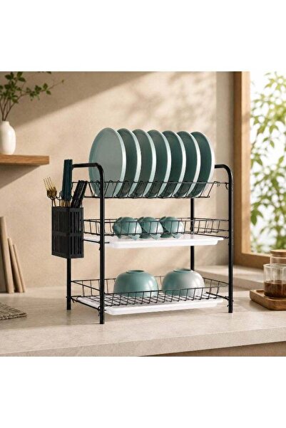 Generic 3-Tier Kitchen Dish Drying Rack with Utensil & Cutting Board Holder, ...