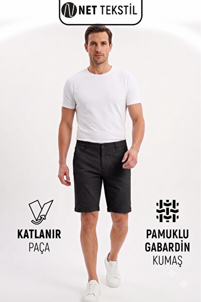Net Tekstil Muške gabardin šortseve, crne, pamučne, sklopive nogavice sa džep...