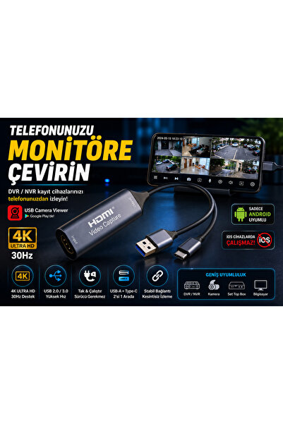 HDMI Video Capture USB 2.0 4K 30Hz Video Aktarıcı - Bilgisayardan Telefona Ak...