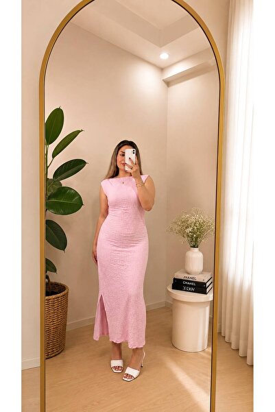 MUDOME Büzgülü Kolsuz Elbise - Pembe