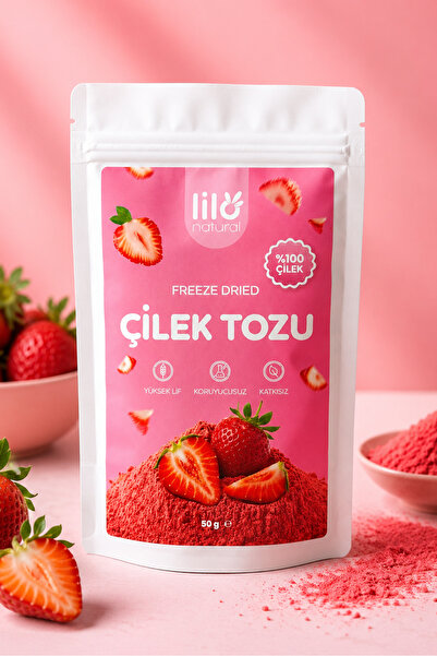Lilo Natural Freeze Dried Çilek Tozu 50 g - %100 Çilek - Dondurularak Kurutulmuş Meyve Tozu