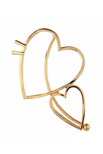 VeeShop Ear cuff earring with 2 large hearts, over-the-ear fastening