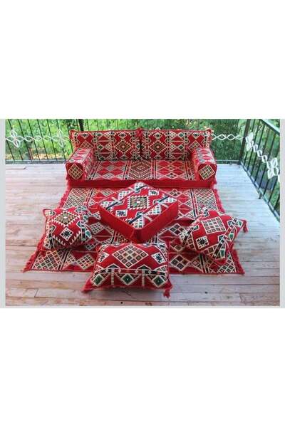 Xboat Arabic 8 Piece Majlis Floor Sofa Set -1 (Red, multiple)