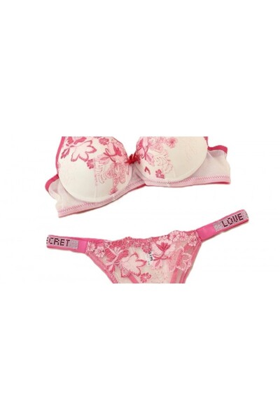 TILSIM UNDERWEAR Ροζ-λευκό φλοράλ σετ push-up