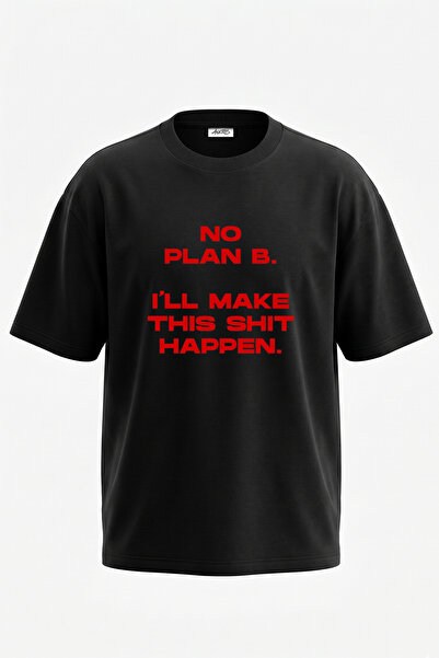 Anetos تي شيرت أسود كبير الحجم مطبوع بتصميم No Plan B