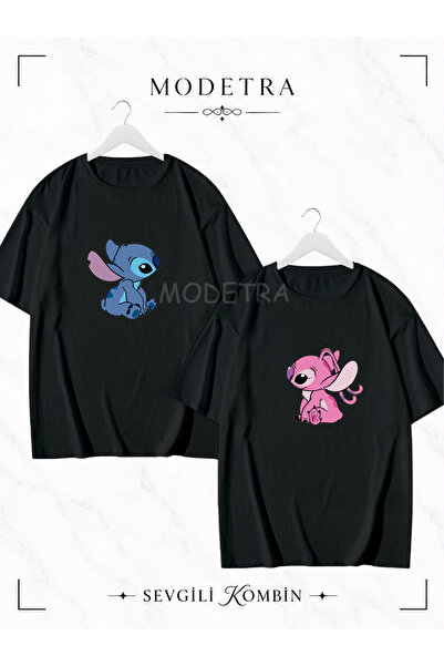 Modetra Women's and Men's Lilo&Angel Stitch Design Medium Front Printed Lover...