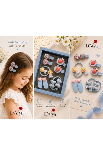 Darya Figured 8-Piece Girls' Hair Accessory Gift Boxed Set – Snap Clips, Snap...