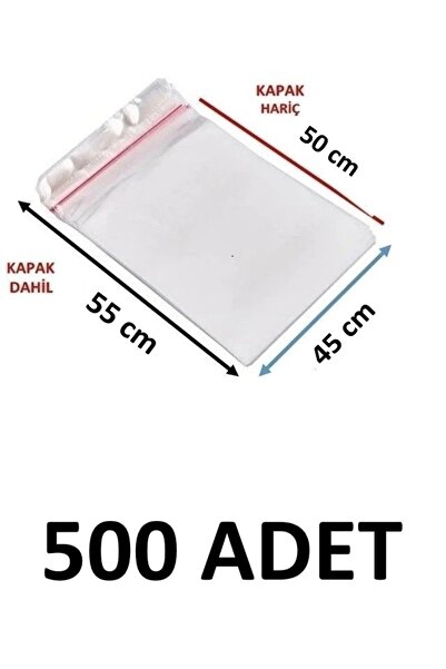 MTKardeşler 500 Pieces 45 X 50+5 cm Adhesive Transparent Opp Bags 45X55 Opp B...