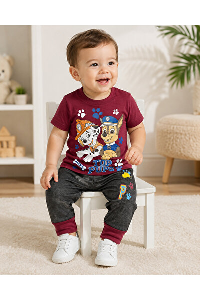 Generic Boy's Set of Half-Sleeved T-Shirt and Trousers with Cartoon Print