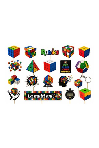 DecoParty Set de decorațiuni pentru tort – Tematică Cubul Rubik, 19 piese, Ca...