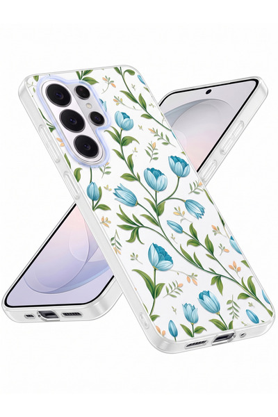 Rivor Samsung Galaxy S25 Ultra Uyumlu Kılıf Kamera Çıkıntılı Mavi Lale Desenl...