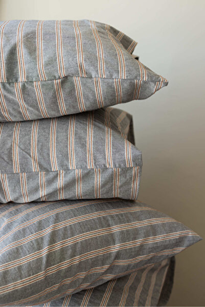 Bej Home Anthracite Colored Striped Double Duvet Cover Set 200X220
