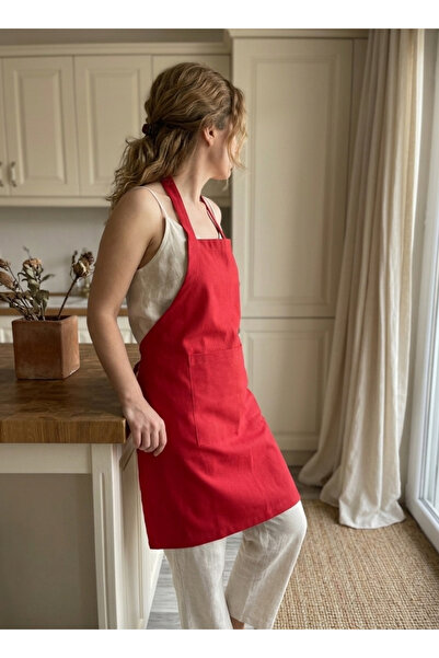 LUNAFEL Red Kitchen Apron with 2 Pockets, Water and Stain Repellent Barista W...