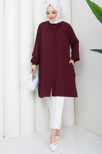 Pamuk Butik Women's Side Pocket Button Closure Robe Tunic