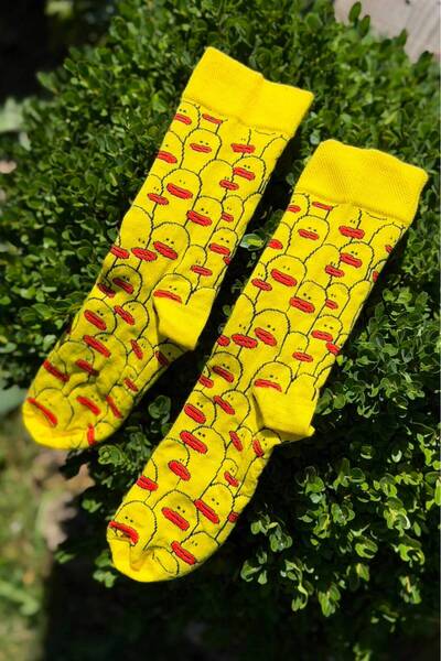 LouSocks Unisex Sarı Ördek Desenli Renkli Soket Çorap