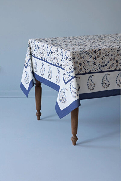dekomall home & living Βαμβακερό τραπεζομάντιλο Paisley με μπλε περίγραμμα