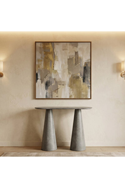 Ebticar Modern Console Table with Oval Surface and Solid Base in Gray with an...