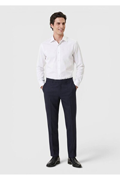 Ramsey Navy Blue Plain Woven Regular Fit Classic Wool Blend Trousers