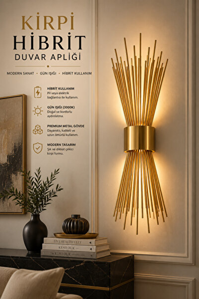 luxshome Eskitme Gold Pilli ve Elektrikli Modern Lüks Duvar Aplik Kirpi Model...