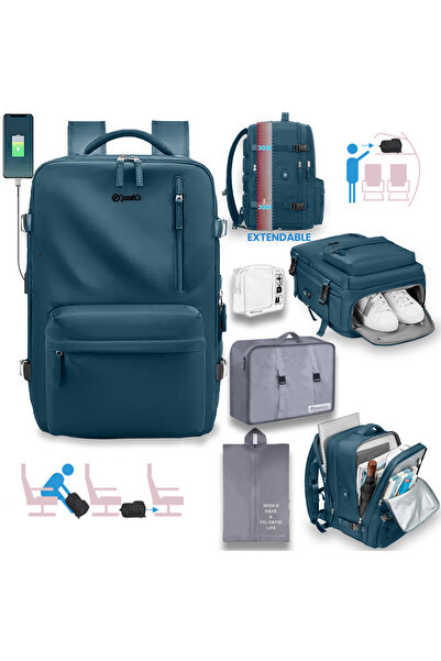 Quasar & Co. Rucsac voiaj, bagaj mana extensibil 43x30x20-28cm+husa haine+sac...